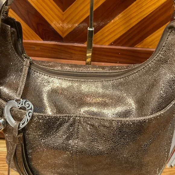 Brighton Shoulder Bag Metallic Gold Copper Hobo Braided Strap Handbag Heart - Picture 2 of 14